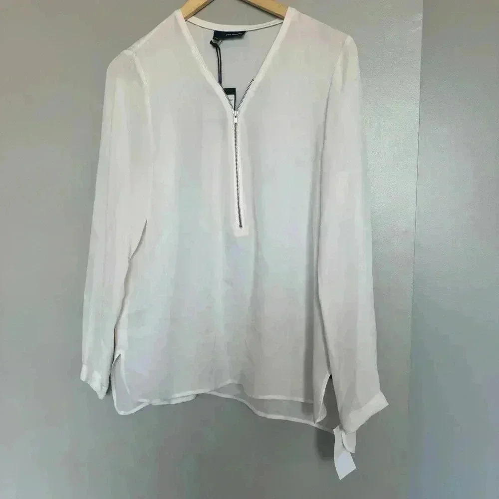 NWT The Kooples Half Zip Silk Blouse in White Size Small